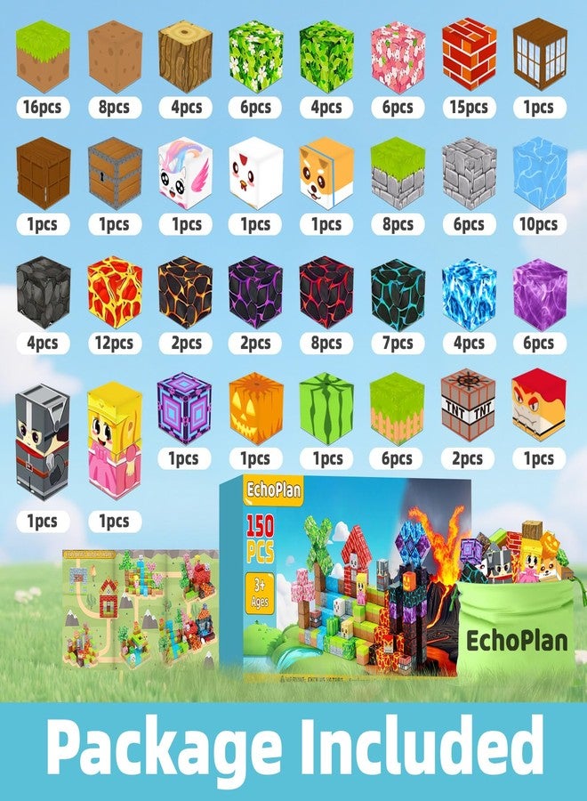 EchoPlan 150PCS Magnetic Blocks, Magnetic Building Blocks, STEM Constructions Magnet Blocks for Boys Girls Age 3 4 5 6 7 8 9 10, Sensory Stacking Toy Christmas Birthday Gifts for Kids, 1" Large Size - Image 4